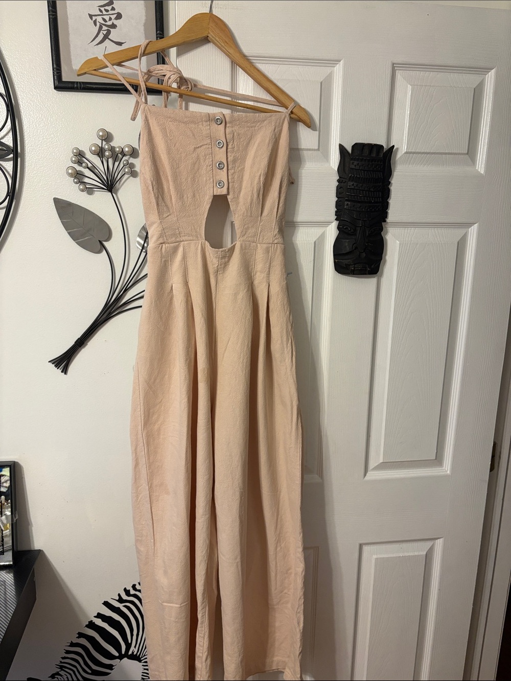 Free People Blush Beige backless jumpsuit with Front Button Detail